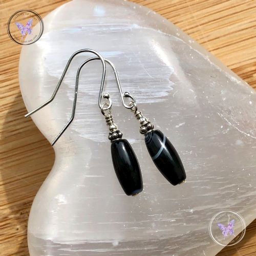 Black Sardonyx Tube Bead Earrings